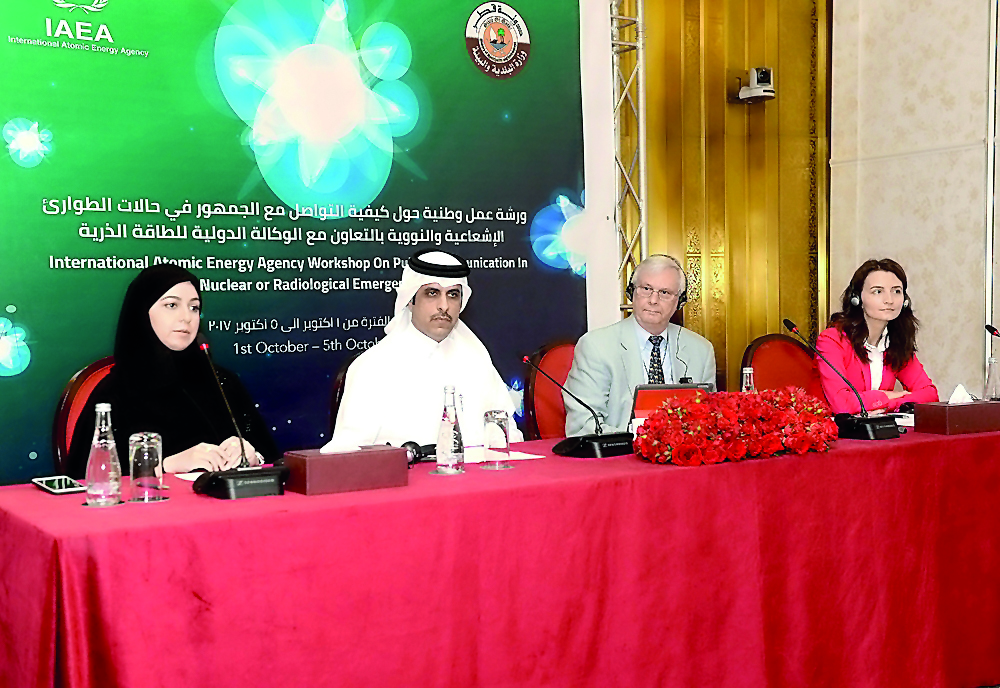 Officials at the national workshop on communicating with the public in nuclear and radiological emergencies in Doha yesterday. 