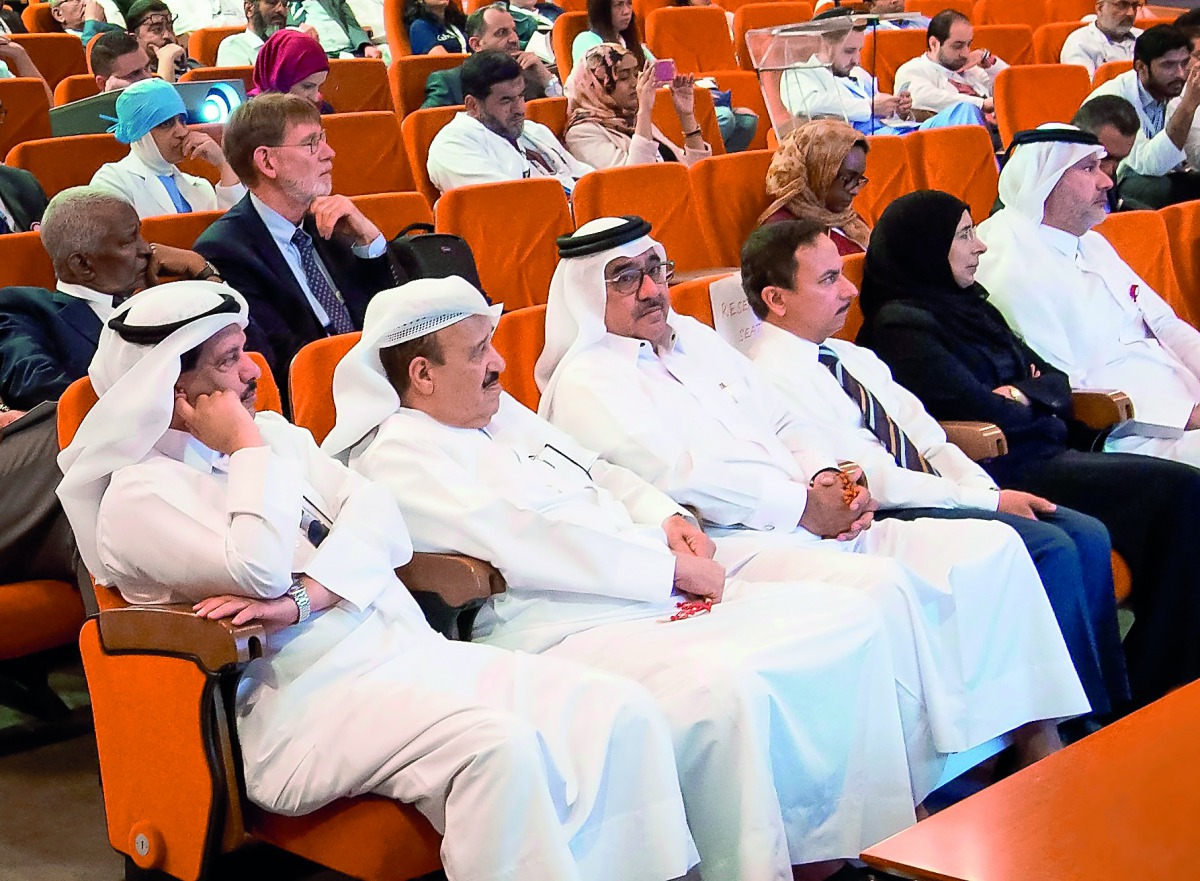 H E Dr Hanan Mohamed Al Kuwari (second right), Minister of Public Health, along with Dr Abdulla Al Ansari, HMC’s Acting Chief Medical Officer and other members of HMC’s leadership team, attending the opening ceremony of the 5th Qatar Colorectal Conference