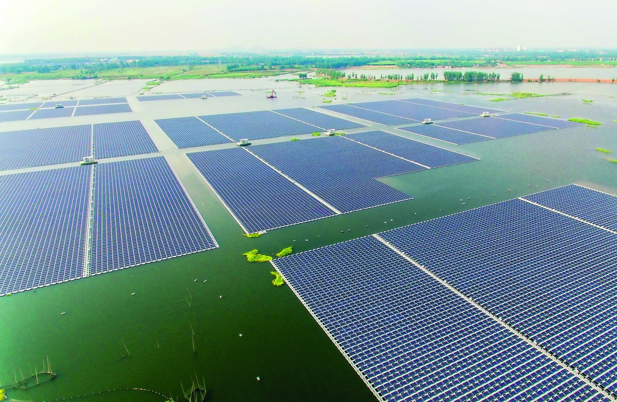 The world’s largest floating solar power plant in a lake in Huainan, in China’s central Anhui province.