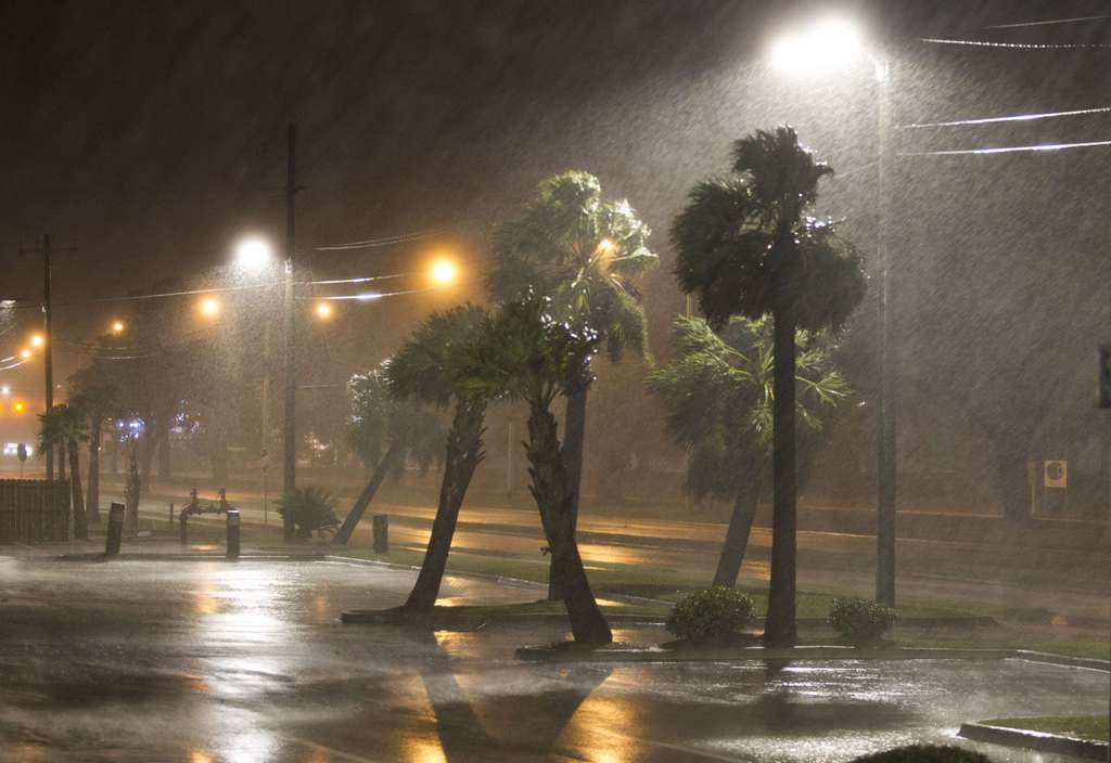 The eye of Hurricane Nate pushes ashore at a category 1 storm in Biloxi, Mississippi October 7, 2017. Mark Wallheiser/Getty Images/AFP.