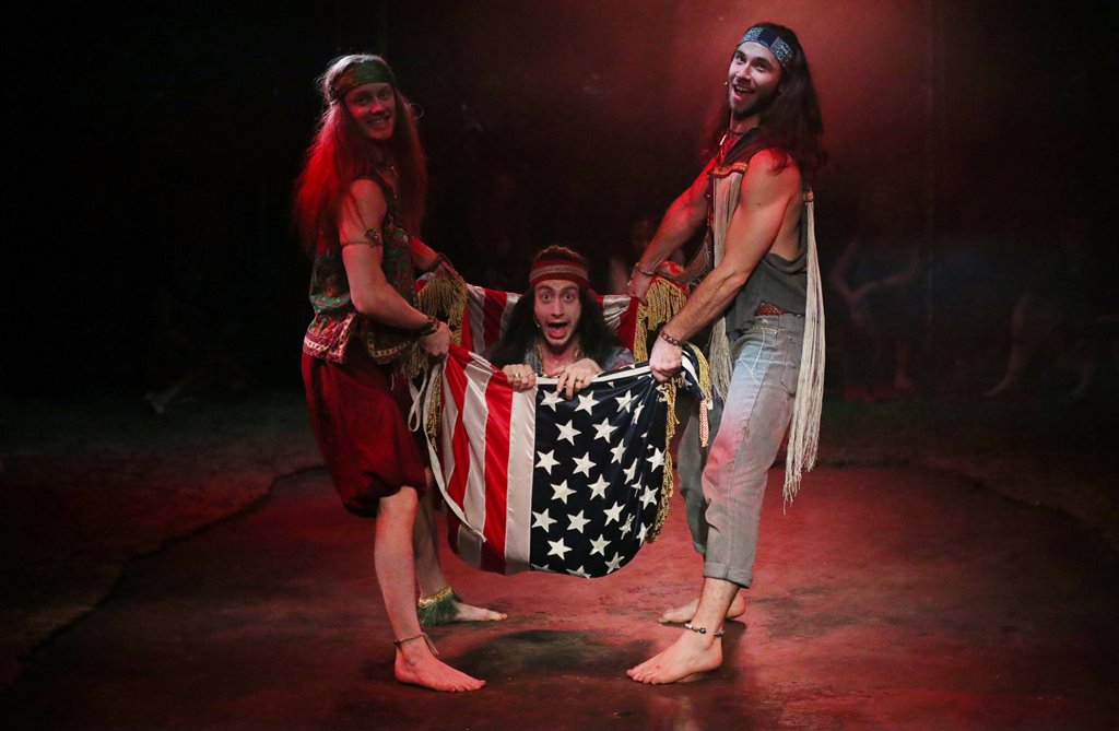 Cast members perform during a rehearsal of Hair at The Vaults theatre in London, Britain, October 10, 2017. REUTERS/Hannah McKay
