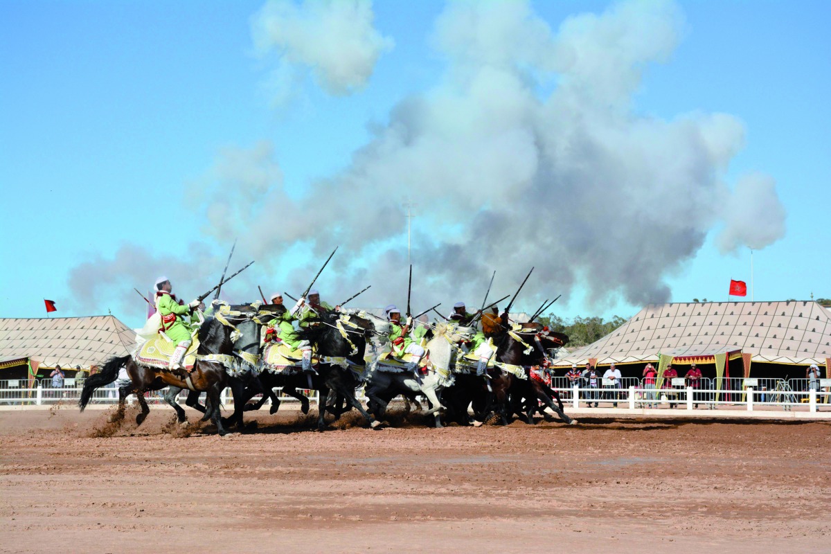 Riders perform on the opening day of Salon du Cheval d’El Jadida, yesterday.