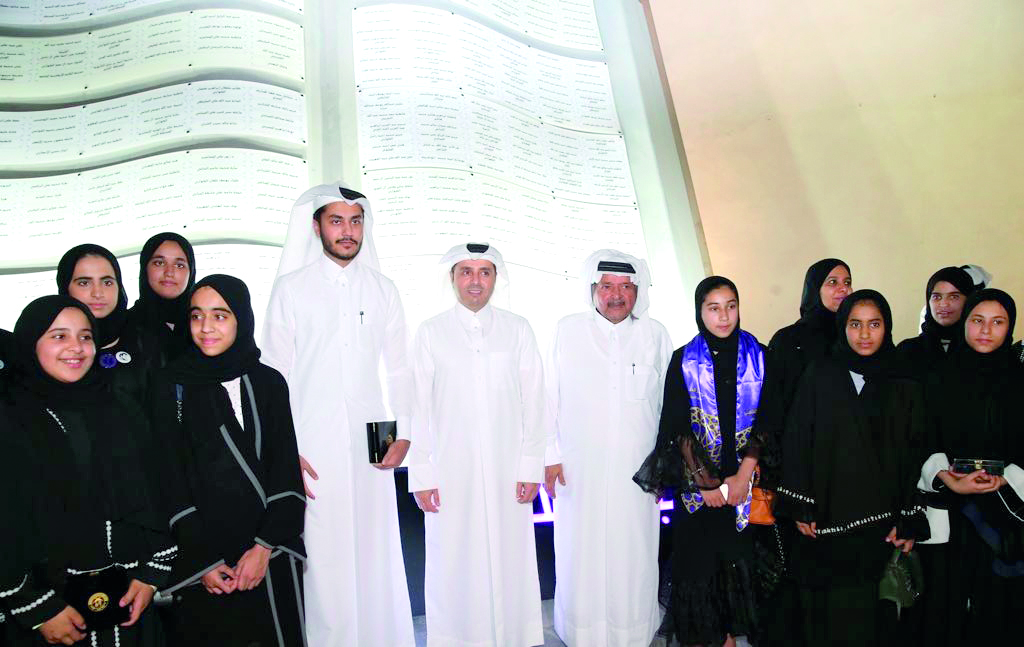 Minister of Education and Higher Education H E Dr Mohammed bin Abdul Wahid Al Hammadi  (centre) with other officials during the inauguration of the mural of academic excellence at the Katara Cultural Village. 