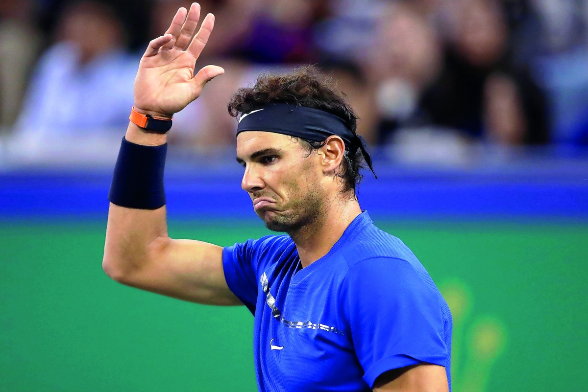 Shanghai Masters tennis tournament - Finals - Shanghai, China - October 15, 2017 - Rafael Nadal of Spain reacts during the match against Roger Federer of Switzerland. REUTERS/Aly Song