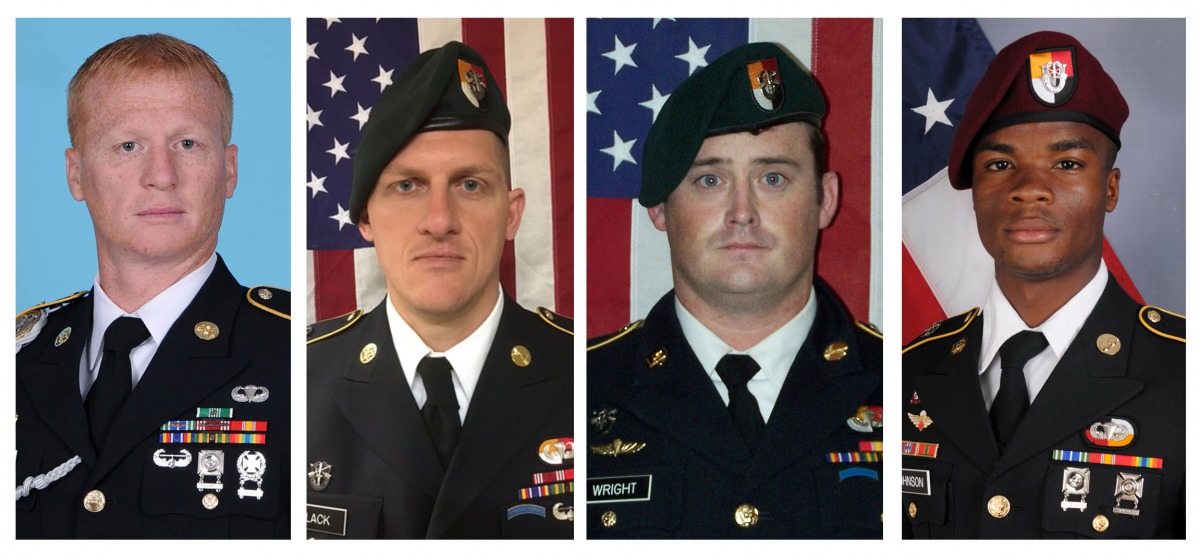 A combination photo of US Army Special Forces Sergeant Jeremiah Johnson (L to R), U.S. Special Forces Sgt. Bryan Black, U.S. Special Forces Sgt. Dustin Wright and U.S. Special Forces Sgt. La David Johnson killed in Niger, West Africa on October 4, 2017, i