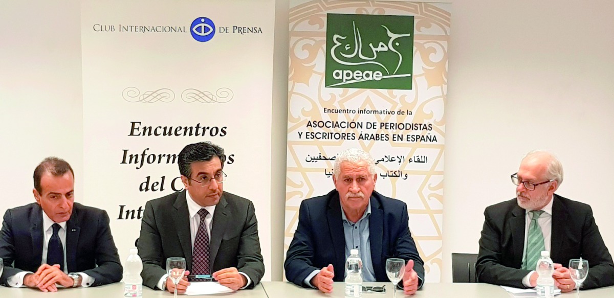Ambassador Mr. Mohammed bin Jaham Al-Kuwari, and Dr. Ali bin Sumaikh Al Marri, Chairman of the Qatar's National Human Right Committee (NHRC), with other speakers during the seminar in Madrid.