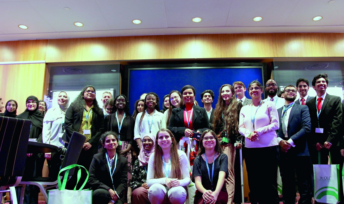 Students pose for a photograph at the 6th Annual Qatar Leadership Conference. 