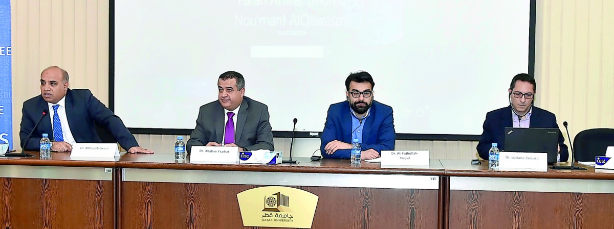 Speakers during the symposium  titled “Trump’s Iranian Nuclear Policy and its Implication for the Gulf” organised by QU-CAS. 