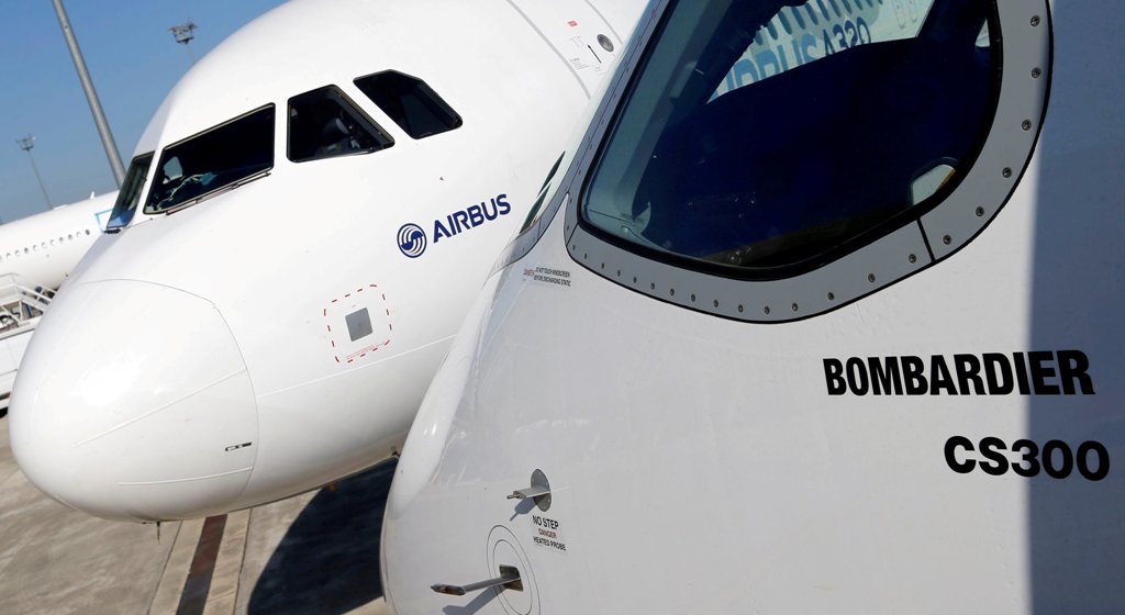 A File Photo of an Airbus A320neo aircraft and a Bombardier CSeries aircraft. REUTERS/Regis Duvignau