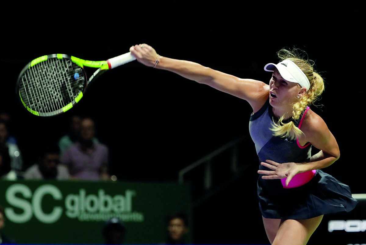 Denmark's Caroline Wozniacki in action during her group stage match with Romania's Simona Halep Reuters/Jeremy Lee