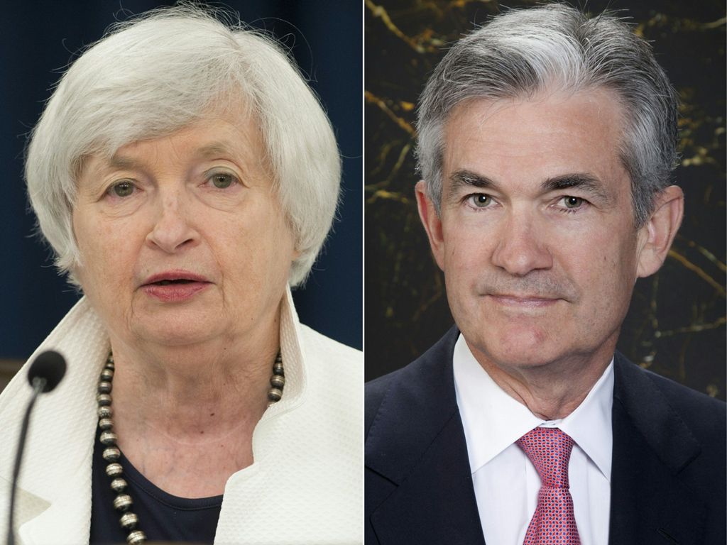A combination file photo of current Federal Reserve Chair Janet Yellen (L) in Washington, DC ON September 20, 2017 and a June 5, 2012 photograph courtesy the US Federal Reserve of Governor Jerome H. Powell. / AFP / US Federal Reserve / SAUL LOEB AND Britt
