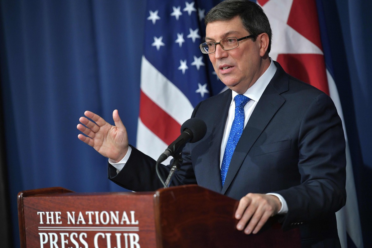 Cuba's Foreign Minister Bruno Rodriguez speaks during a press conference at the National Press Club in Washington, DC on November 2, 2017. AFP / Mandel Ngan