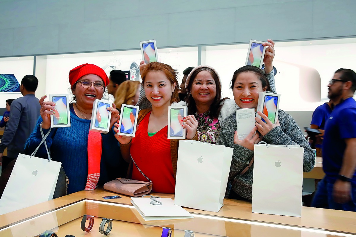 Apple's New iPhone X goes on sale at an Apple Store in California's Palo Alto, United States on November 03, 2017. Thousands amassed outside Apple stores across the U.S. on Friday in hopes of taking home the company's latest coveted smart phone. (Tayfun C
