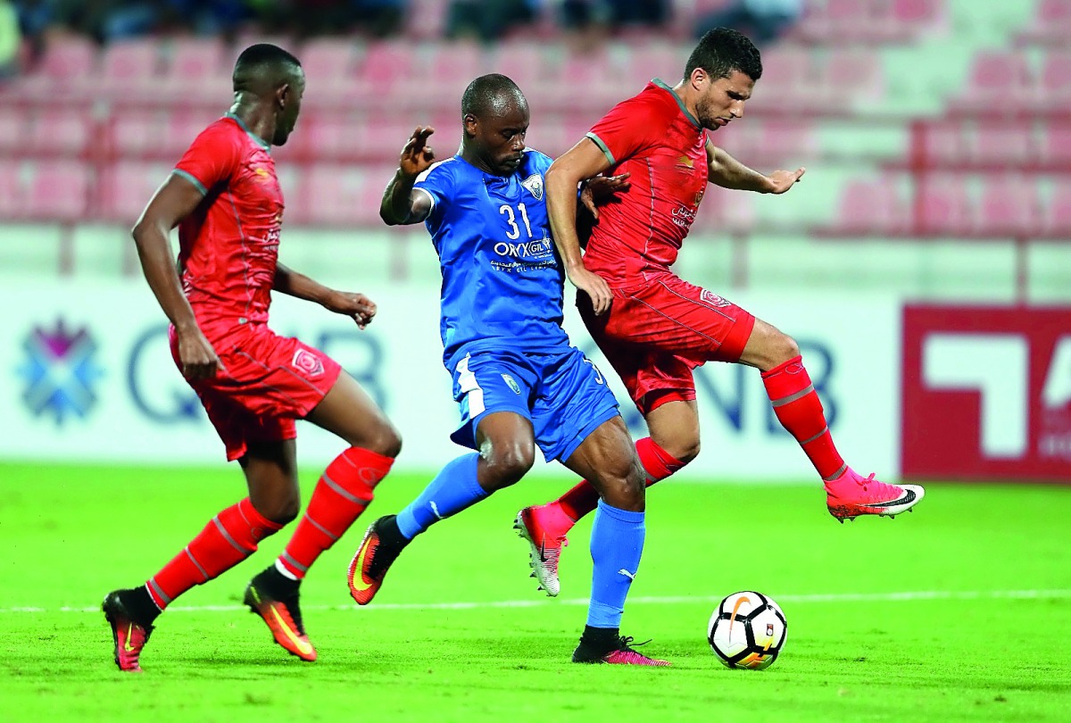 Action from QSL Cup match between Al Kharaitiyat vs Duhail at Al Shamal Stadium yesterday. The match ended in an four-all draw.