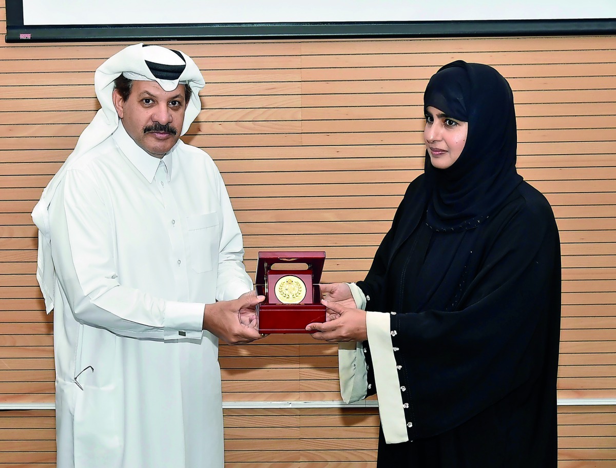 QU Vice-President for Research and Graduate Studies, Prof Mariam Al Maadeed, and National Committee for the Prohibition of Weapons Head, Brigadier-General Nasir Muhammad Al Ali, during the Qatar University awareness workshop on mass destruction weapons co