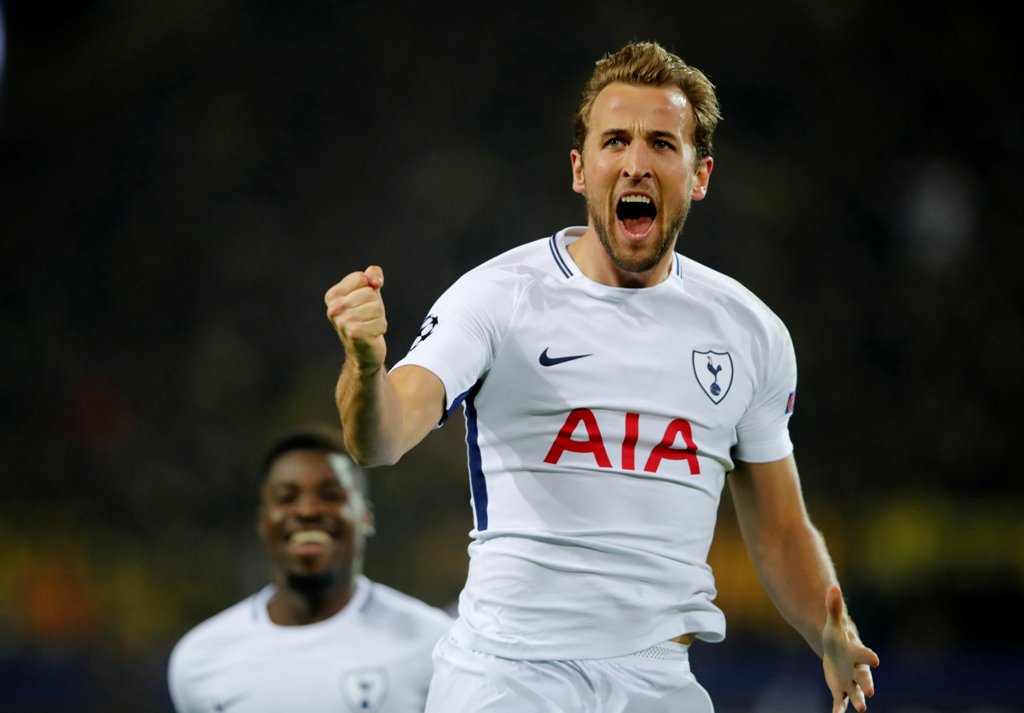 Tottenham's Harry Kane celebrates scoring their first goal REUTERS/Wolfgang Rattay
