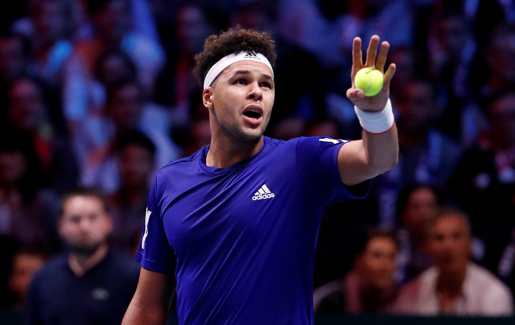 France's Jo-Wilfried Tsonga during his match against Belgium's David Goffin REUTERS/Yves Herman