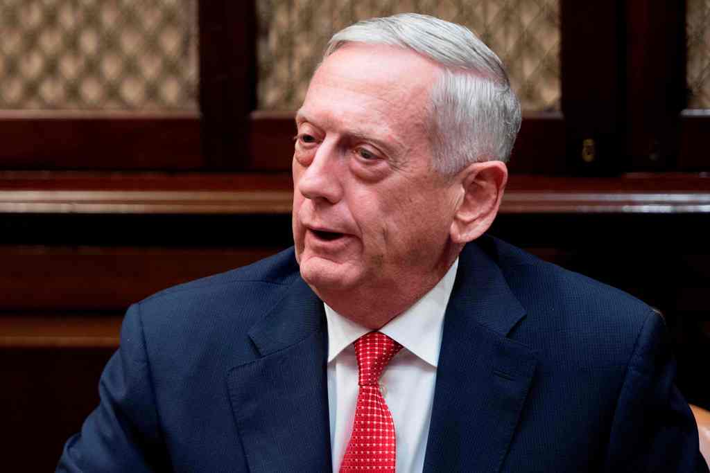 A file photo of US Secretary of Defense James Mattis making a statement at the White House in Washington, DC, on November 28, 2017. / AFP / JIM WATSON