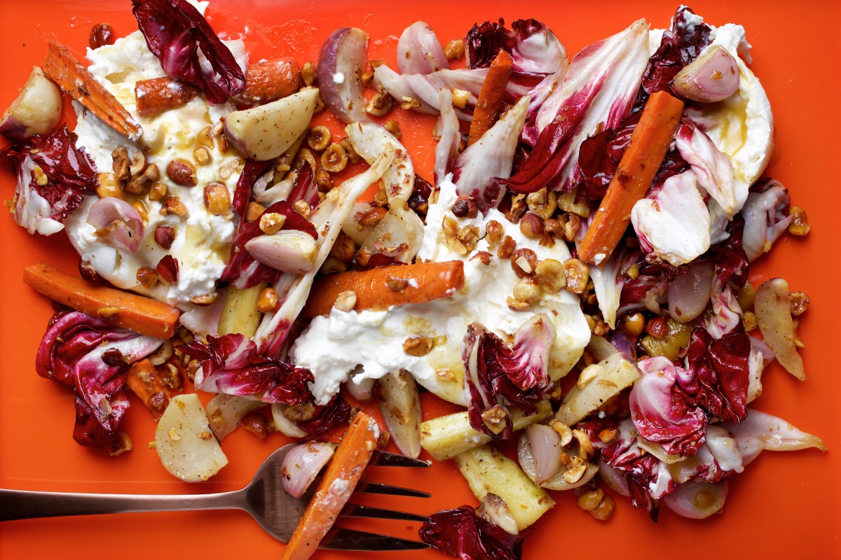 Roasted Winter Vegetable and Burrata Salad. Photo by Deb Lindsey for The Washington Post.

