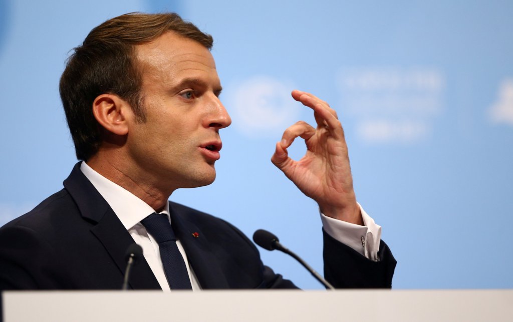 FILE PHOTO: French President Emmanuel Macron speaks during the COP23 U.N. Climate Change Conference in Bonn, Germany, November 15, 2017. REUTERS/Wolfgang Rattay/File Photo.