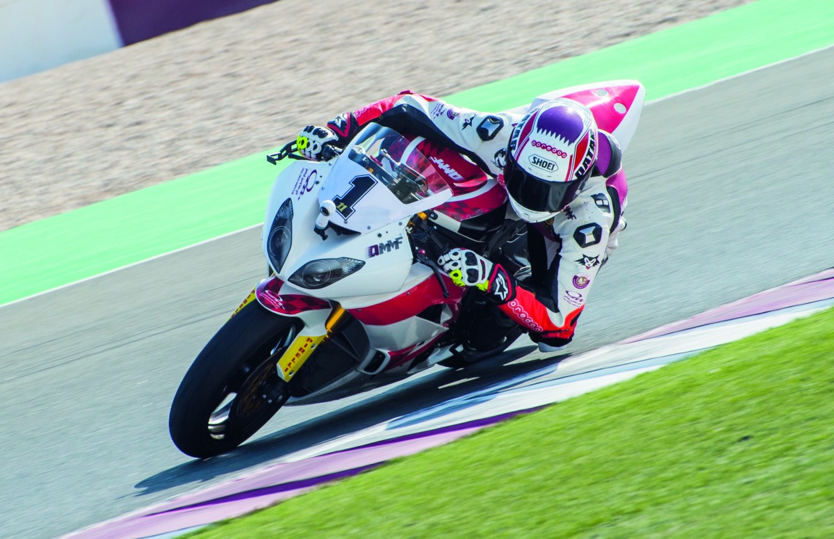 Defending champion Saeed Al Sulaiti of Qatar in action during a practice session of the Qatar Superstock 600 Championship at the Losail International Circuit yesterday.