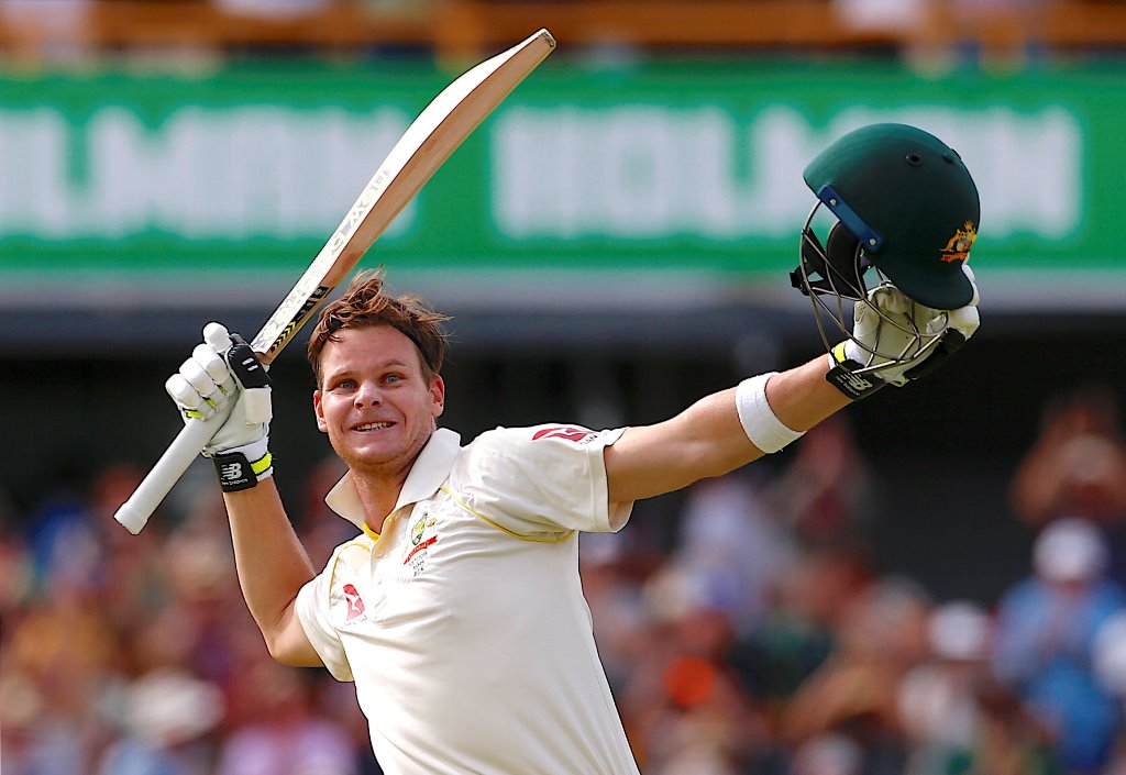 Australia's captain Steve Smith celebrates reaching his double century during the third day of the third Ashes cricket test match. REUTERS/David Gray