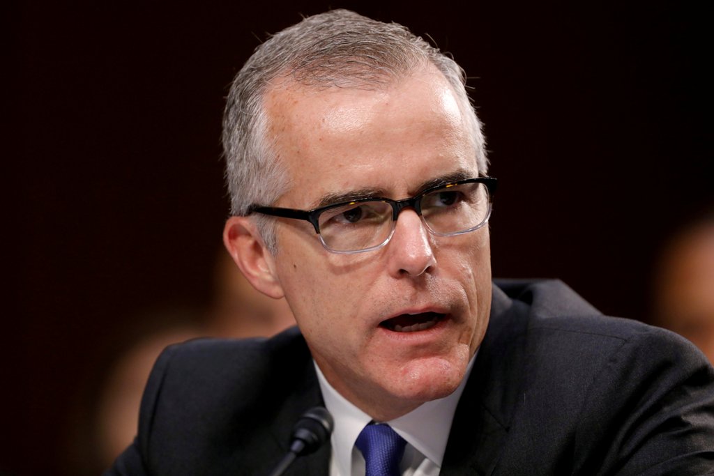 A file photo of acting FBI Director Andrew McCabe testifies before a Senate Intelligence Committee hearing on Capitol Hill in Washington, DC, US, June 7, 2017. REUTERS/Aaron P. Bernstein/File Photo