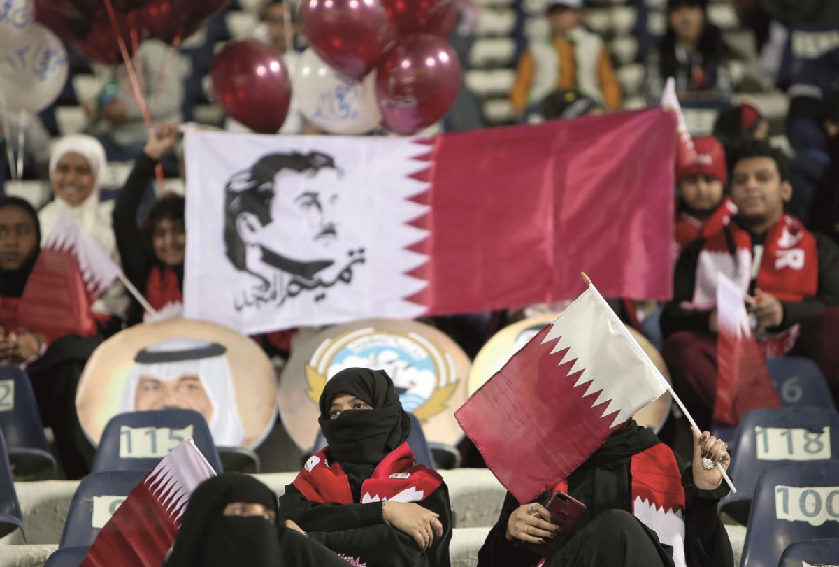 (File photo) Supporters of the Qatar national football teamat the Sheikh Jaber al-Ahmad Stadium in Kuwait City on December 23, 2017. / AFP / Yasser Al-Zayyat