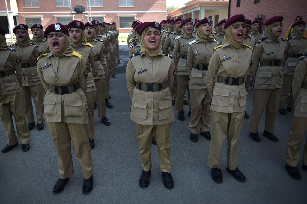 A file photo of Pakistani cadets parading at the Pakistan Army's first Girls' Cadet College in Mardan October 25, 2017. / AFP / Farooq NAEEM 