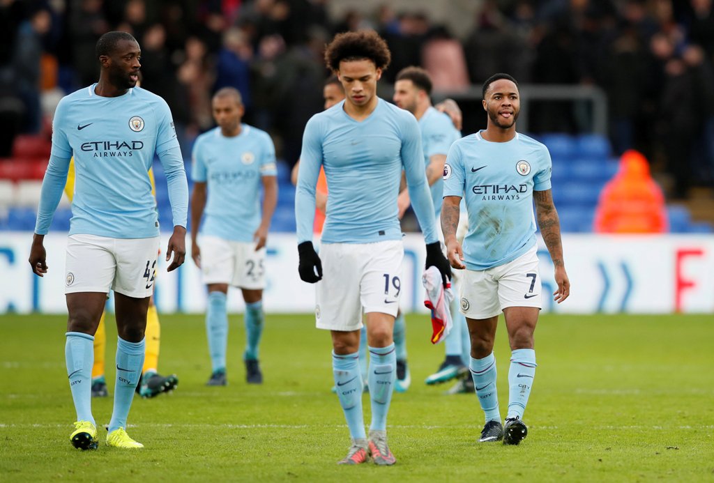 Manchester City's Leroy Sane and team mates after the match REUTERS/David Klein