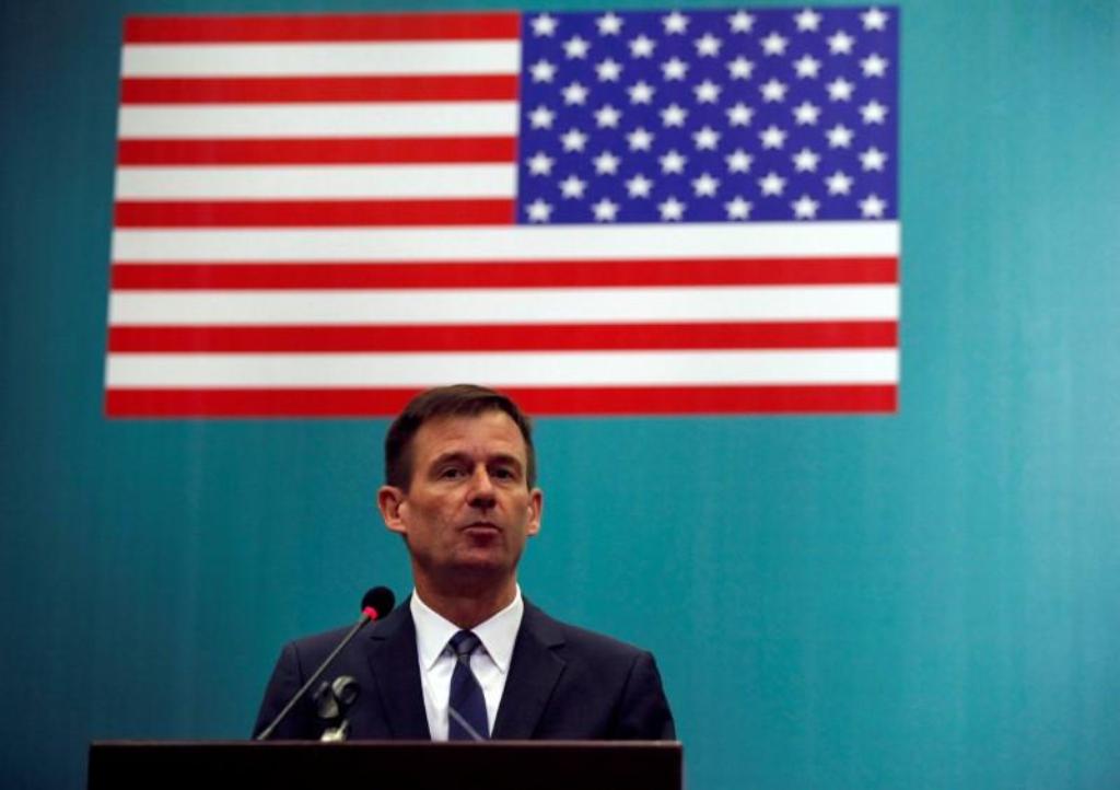 FILE PHOTO: David Hale, U.S. Ambassador to Pakistan, speaks at the Pakistan Stock Exchange in Karachi, Pakistan, July 26, 2016. REUTERS/Akhtar Soomro.