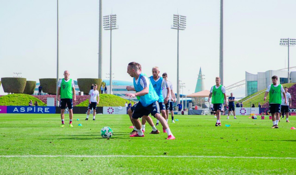 FC Bayern Munich players train during their Winter Training Camp  at Aspire Zone yesterday.