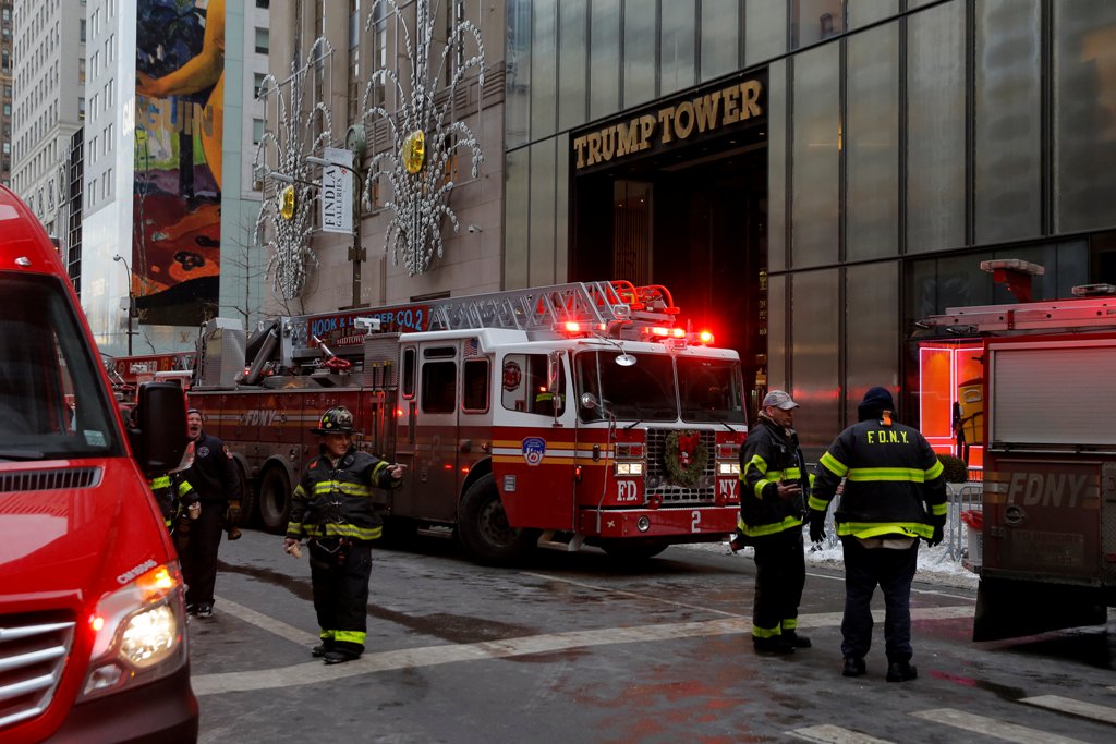 New York Fire Department crew respond after a fire broke out at Trump Tower in Manhattan, New York City, U.S. January 8, 2018. REUTERS/Andrew Kelly