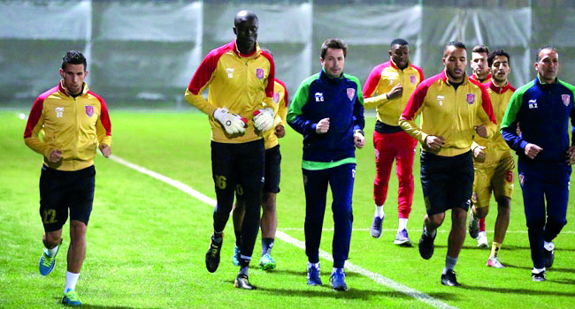 Lekhwiya players train in Doha ahead of the second leg matches of the QNB Stars League in Doha yesterday.