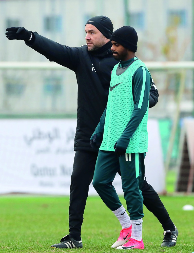 AFC U23 Championship: Qatar’s head coach Felix Sanchez supervises training session on the eve of team’s opening game against Uzbekistan in Changzhou yesterday.  
