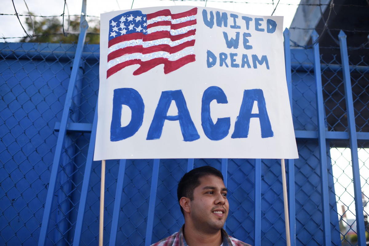 (FILES) This file photo taken on September 10, 2017 shows a DACA recipient during a protest in support of DACA (Deferred Action for Childhood Arrivals) in Los Angeles, California. AFP / Robyn Beck