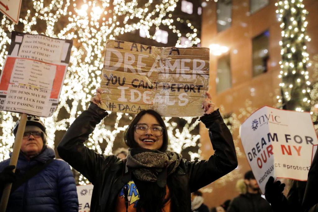 Deferred Action for Childhood Arrivals (DACA) recipient Gloria Mendoza participates in a demonstration in support of 