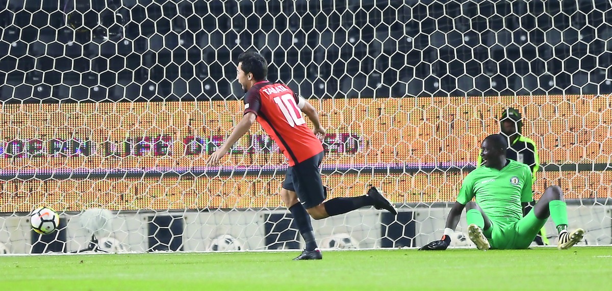 Al Rayyan striker Rodrigo Tabata celebrates scoring a goal against Al Khor in the QSL match on Saturday.