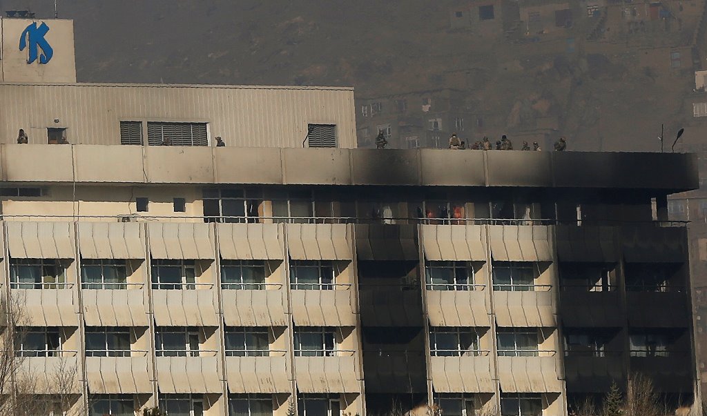 Afghan security forces are seen at the rooftop of the Intercontinental Hotel in Kabul, Afghanistan, January 21, 2018. REUTERS/Omar Sobhani

