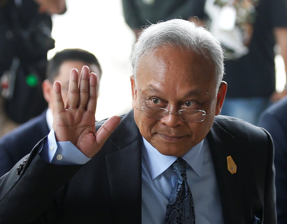 Thai former anti-government protest leader Suthep Thaugsuban waves as he arrives for a hearing at the Criminal Court, in Bangkok, Thailand, 24 January 2018. EPA/NARONG SANGNAK