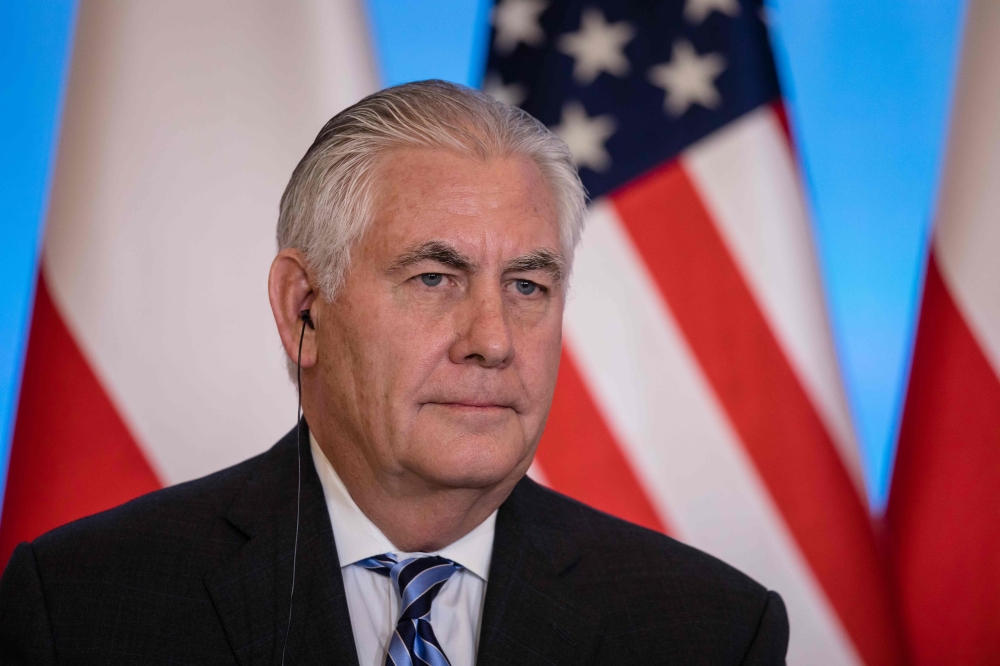 Secretary of State Rex Tillerson is pictured during a joint press conference with Polish Foreign Minister Jacek Czaputowicz (unseen) after their meeting in Warsaw on January 27, 2018. / AFP / Wojtek RADWANSKI