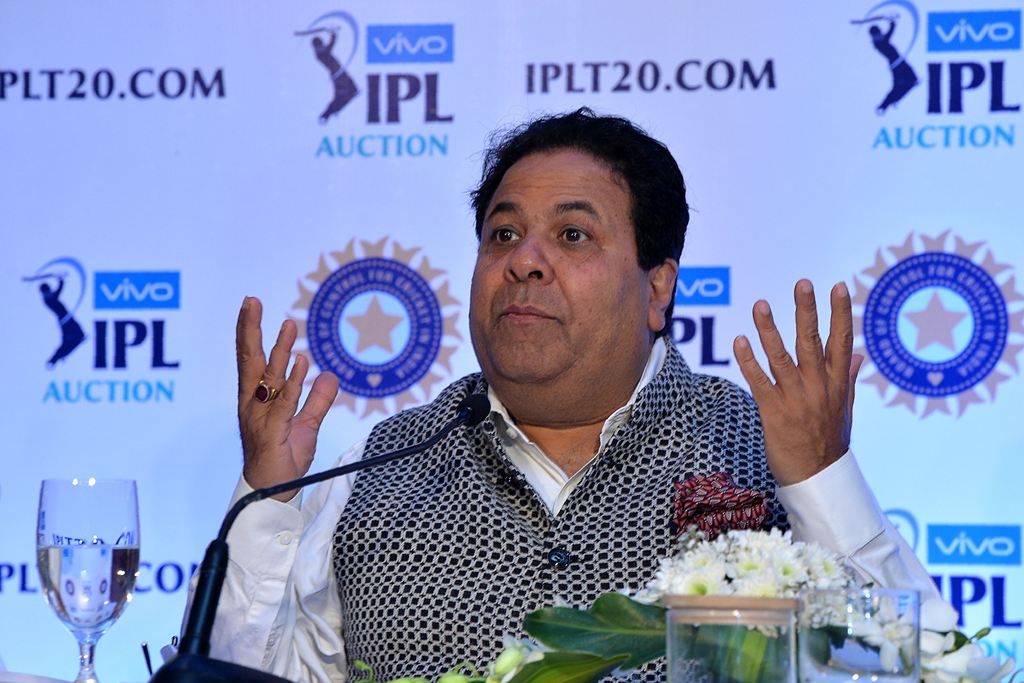 Indian Premier League chairman Rajiv Shukla gestures while addressing a press conference during the IPL 2018 Player Auction, in Bangalore on January 27, 2018. (AFP / MANJUNATH KIRAN)