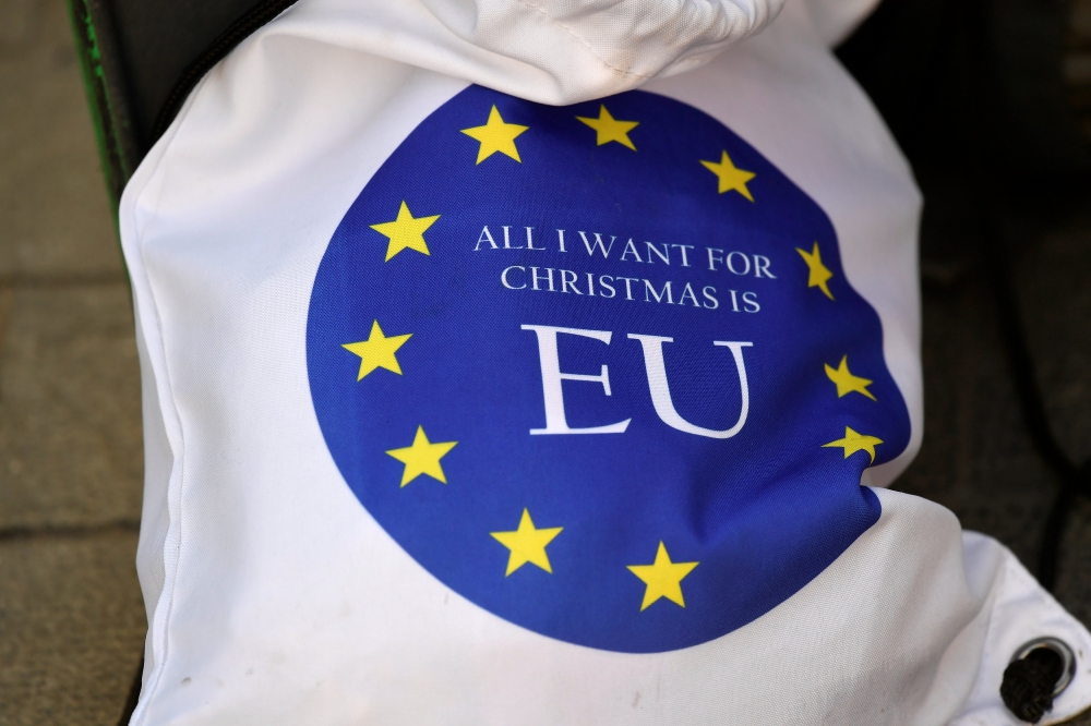 Anti-Brexit seat cover is seen outside the Houses of Parliament in London, Britain, January 30, 2018. Reuters/Toby Melville