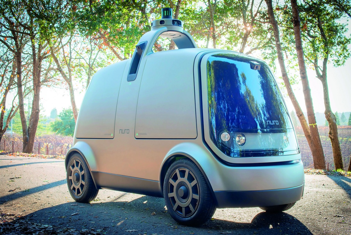 The self-driving delivery vehicle from Silicon Valley startup Nuro, intended to be used for local commerce, is shown in this photo taken in San Francisco, California, U.S., January 24, 2018 and provided January 29, 2018. Nuro/Handout via Reuters