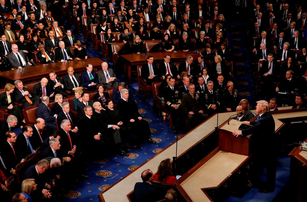 US President Donald trump delivers his State of the Union address to a joint session of the US Congress on Capitol Hill in Washington, US January 30, 2018. REUTERS/Jonathan Ernst 