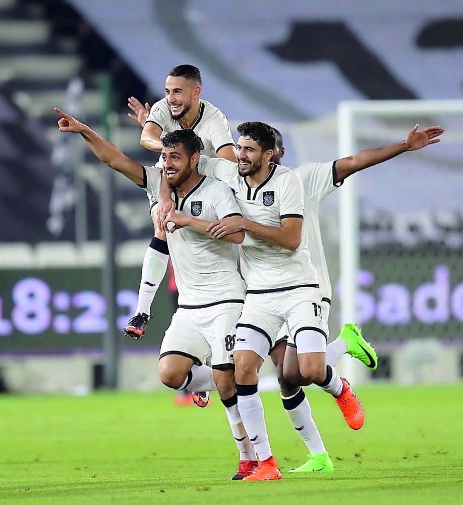 A file picture of the Al Sadd players celebrating a goal during the QNB Stars League match. 