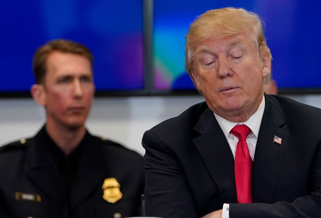 US President Donald Trump speaks during a meeting at the Customs and Border Protection National Targeting Center in Sterling, Virginia on February 2, 2018.  AFP

