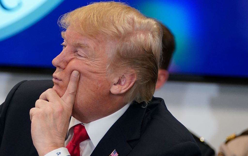 US President Donald Trump attends a meeting at the Customs and Border Protection National Targeting Center in Sterling, Virginia on February 2, 2018. (AFP / Mandel NGAN)