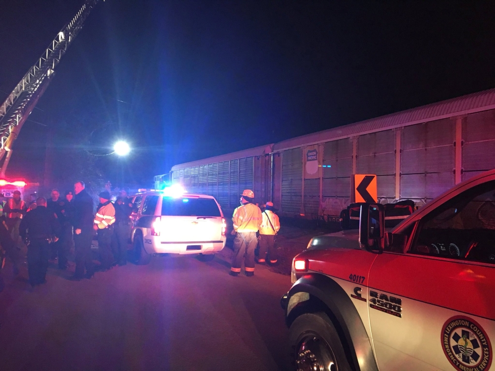 Emergency crews attend to the site of a train collision near Pine Ridge, Lexington County, South Carolina, U.S., February 4, 2018 in this image obtained from social media. County of Lexigton via REUTERS