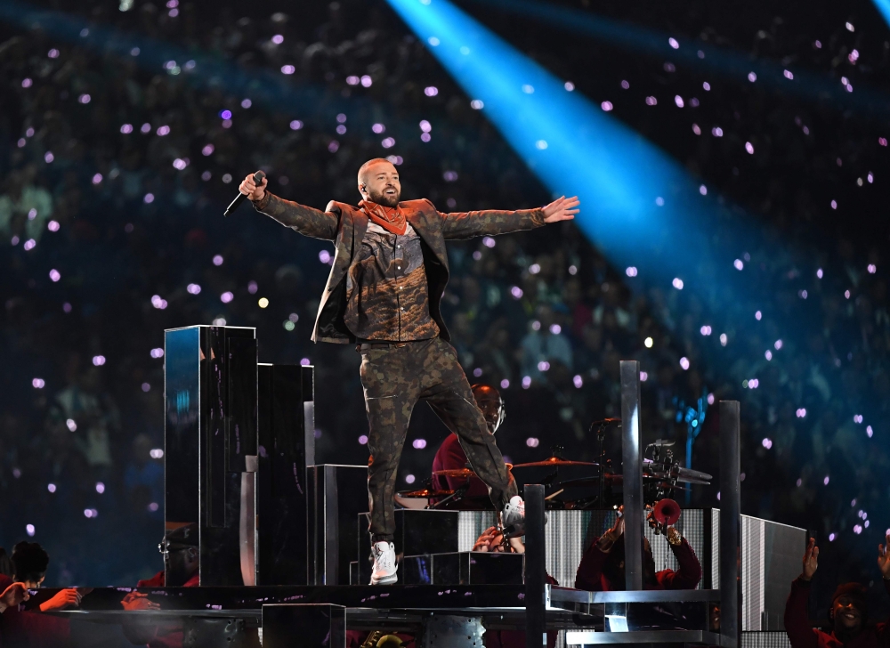 Justin Timberlake performs on stage during the Super Bowl LII halftime show at the US Bank Stadium in Minneapolis, Minnesota February 4, 2018. AFP / TIMOTHY A. CLARY